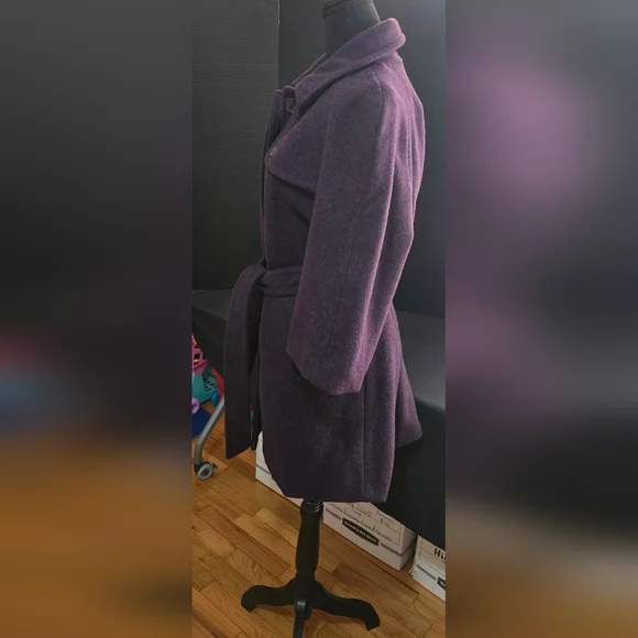 GAP Women's Purple Wool Blend Pea Coat Size XL Jacket Belted 3/4 Sleeve - Picture 9 of 12